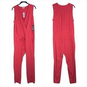 NWT NY&C Coral Pink Sleeveless Faux Wrap Jumpsuit‎ Drawstring Medium Cocktail